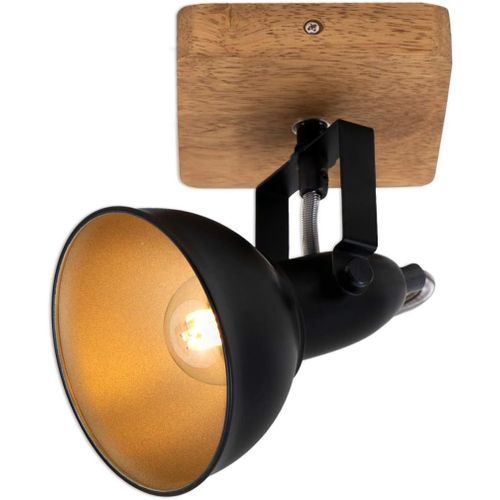 Chenquansarl-Leuchten - Luminaire À Spots, Spot Mural, Applique Murale Rétro, Vintage, Spot Pivotant Et Orientable, 1x E14, Métal Et Bois, Noir Et Doré, 110x110x157mm (Lxlxh) 2901-015
