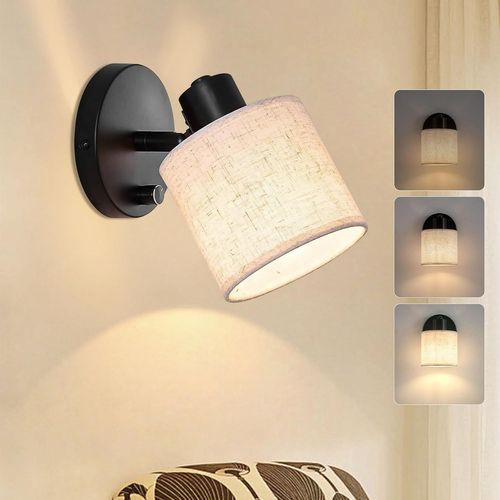 Chenquansarl-Applique Murale Intérieure Dimmable Avec Interrupteur, Lampe Murale Industrielle Vintage Luminaires Intérieur 40w , Applique Abat-Jour En Lin Moderne Pour Chambre Salon, E27 Douille