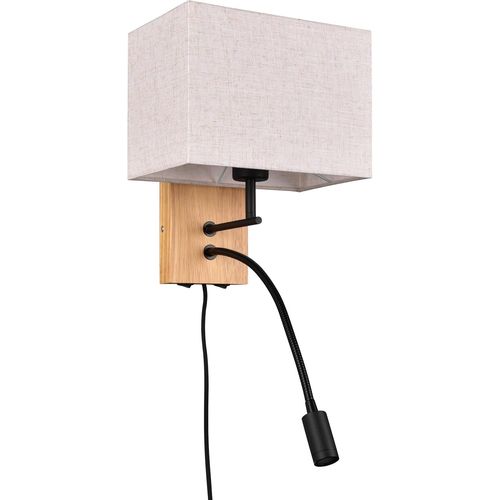 Chenquansarl-Leuchten Applique Nilam 212870236, Bois Naturel, Abat-Jour En Tissu, Excl. 1x E27, Bras De Lecture Avec Led De 3,1 Watts, Flex Connect, Blanc
