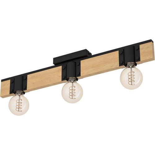 Chenquansarl-Luminaire Plafonnier Bailrigg, Spot Plafond Rectangulaire À 3 Lampes, Fsc100hb, Éclairage Pour Salon Et Couloir, Bois Naturel Et Métal Noir, Douille E27