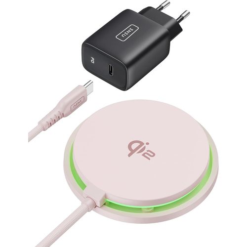 Chargeur Induction Iphone Rose Clair, 15w Chargeur Rapide Certifié Qi2 Compatible Magsafe, Chargeur Sans Fil Pour Iphone 16 Pro 15 14 13 12 Plus, Avec Câble Usb-C Et Adaptateur Inclus