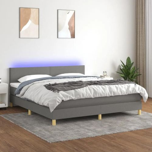Sommier À Lattes De Lit Et Matelas Et Led Gris Foncé 160x200 Cm