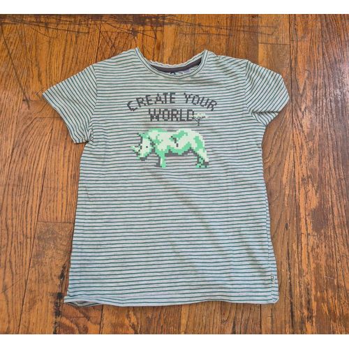 T-Shirt Manche Courte Garçon Okaidi Gris Et Vert A Rayure Taille 5 Ans