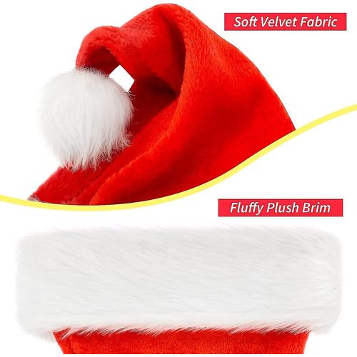 Chapeau De Noël, Chapeau De Père Noël, Chapeau De Noël Pour Adultes, Unisexe Velours Confort Chapeaux De Noël Extra T