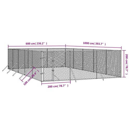 Vidaxl Chenil D'extérieur Pour Chiens Argenté 6x10x2 M Acier Galvanisé