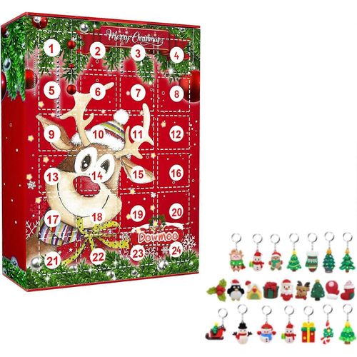 Calendrier De Compte À Rebours De Noël De 24 Jours Avec Bonhomme De Neige De Noël Elk Pain D¿Épice Homme Baie, 24 Pièces Figurines Décoratives Porte-Clés Décorations
