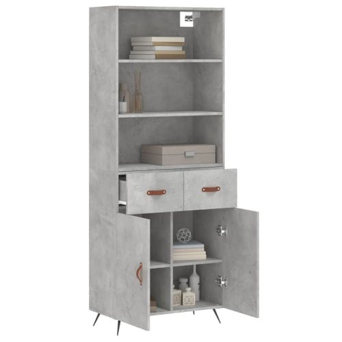 Vidaxl Buffet Haut Gris Béton 69,5x34x180 Cm Bois D'ingénierie