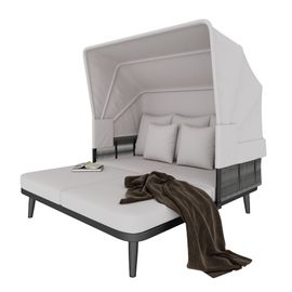 Transat De Jardin 2 Places Gris - Pare-Soleil Rétractable, Coussins 10cm & Acier Galvanisé