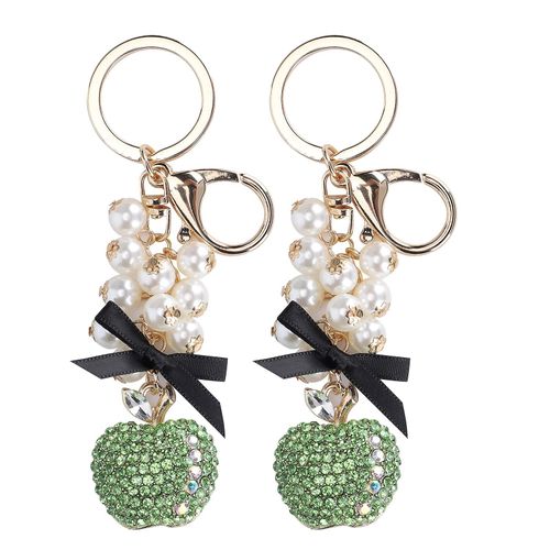 2pcs Porte-Clés Pendentif Perle Diamant-Clouté Fruit Forme Porte-Clés Fille Sac Décoration Accessoirevert