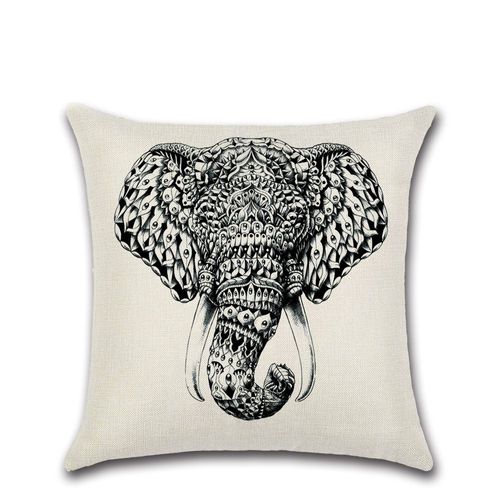 Juste De Coussin En Lin Pur Filtrée Avec Imprimé Numérique Éléphant, Taie D'oreiller Pour La Maison Et La Voiture