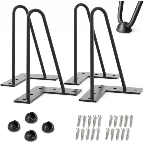 Pied De Meuble, Pied De Table Metal 4Pcs Pied De Lit 20 Cm À Visser Noir Pied Epingle Pour Meuble Tv, Tiroirs, Table De Chevet Avec Vis Et Protecteurs De Sol En Caoutchouc[JIA5280288]