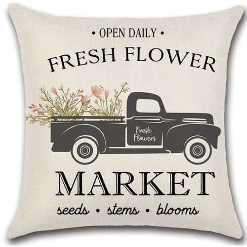 Oreiller Décoratif Pour Câlin | Oreiller De Printemps, Fleur, Camion Ferme 45*45cm, Coussin Crique En Lin, Oreiller À Jeter, Décoration Pour La Maison, Pour Voiture