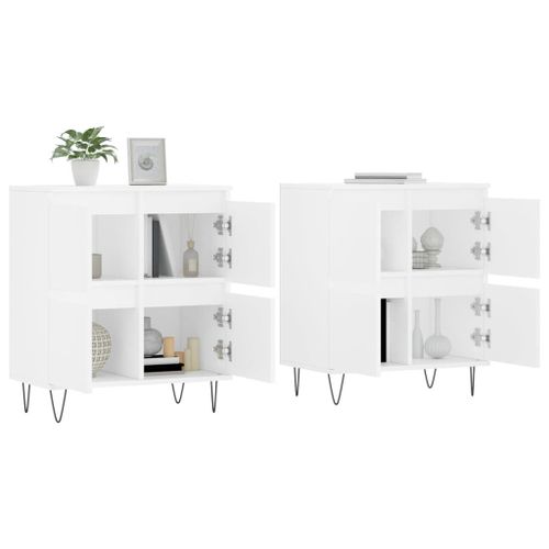 Vidaxl Buffets 2 Pcs Blanc Bois D'ingénierie