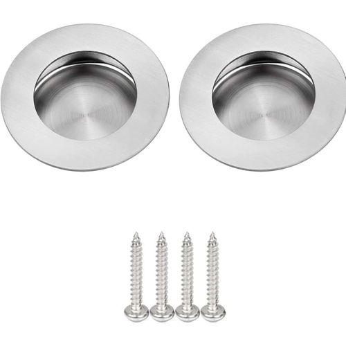 Poignées Encastrées Rondes En Acier Inoxydable 2 Pièces Poignée Ronde De Porte Coulissante Porte Tiroir Encastré, Poignées De Porte De Placard Rondes Coulissantes Encastrées,Pour L[JIA5283590]