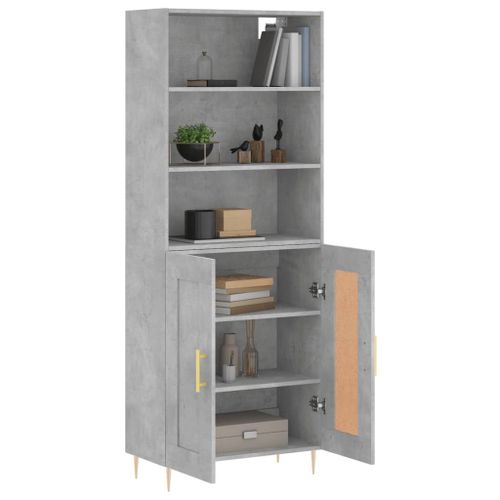 Vidaxl Buffet Haut Gris Béton 69,5x34x180 Cm Bois D'ingénierie