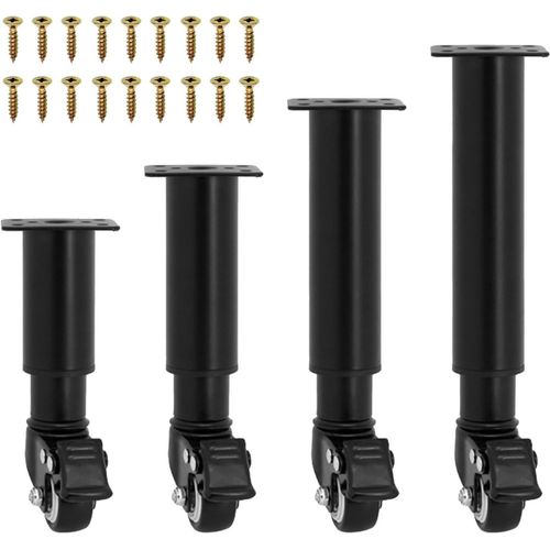Lot De 4 Pieds De Meubles Avec Roulettes Pivotantes, Réglables En Hauteur, Avec Freins, Pieds De Lit, Pieds D'armoire, Pivotants À 360 °, Pour Canapé, Lit, Armoire, Table, Meubles [Jia5284042]
