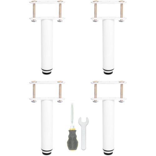 Pied De Lit Universel, Pieds Pour Sommier À Lattes Sans Perçage | Hauteur: 18cm(+15cm) Reglable | Design: Blanc | Matériel: Metallique | Ronde Ø3.8cm | Pour Le Cadre Central | Avec[Jia5283468]