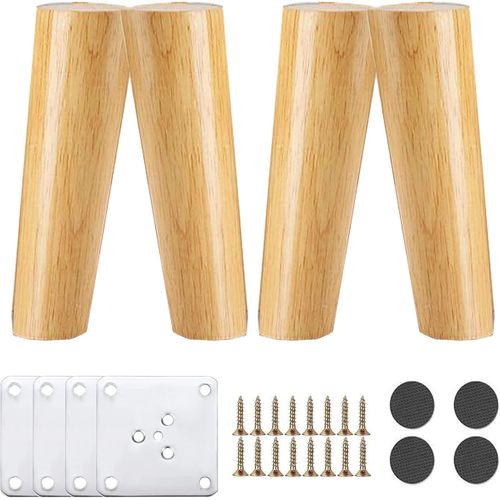 4pcs Pieds De Meuble En Bois,Pieds De Canapé De Rechange Conception Inclinée Pied De Lit En Bois Pieds De Table Pieds De Meubles Avec Accessoires Pour Lit,Placard,Banc,Meuble Tv,Ar[Jia5283066]