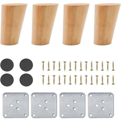 4pcs Pieds De Meuble En Bois,Pieds De Canapé De Rechange Conception Inclinée Pied De Lit En Bois Pieds De Table Pieds De Meubles Avec Accessoires Pour Lit,Placard,Banc,Meuble Tv,Ar[Jia5283065]