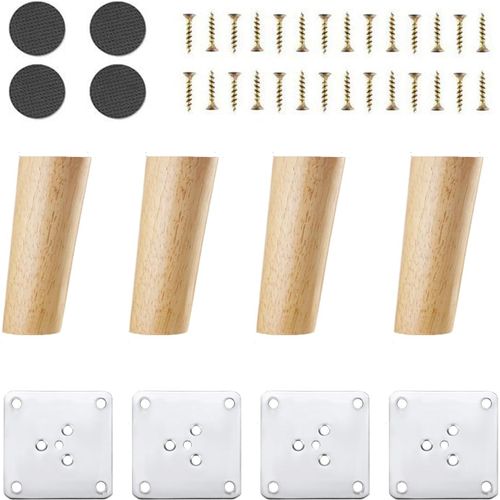 4pcs Pieds De Meuble En Bois,Pieds De Canapé De Rechange Conception Inclinée Pied De Lit En Bois Pieds De Table Pieds De Meubles Avec Accessoires Pour Lit,Placard,Banc,Meuble Tv,Ar[Jia5283064]