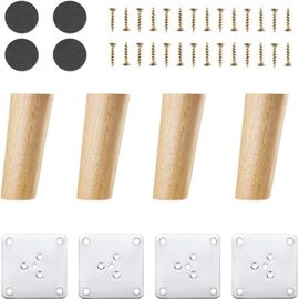 4pcs Pieds De Meuble En Bois,Pieds De Canapé De Rechange Conception Inclinée Pied De Lit En Bois Pieds De Table Pieds De Meubles Avec Accessoires Pour Lit,Placard,Banc,Meuble Tv,Ar[Jia5283064]