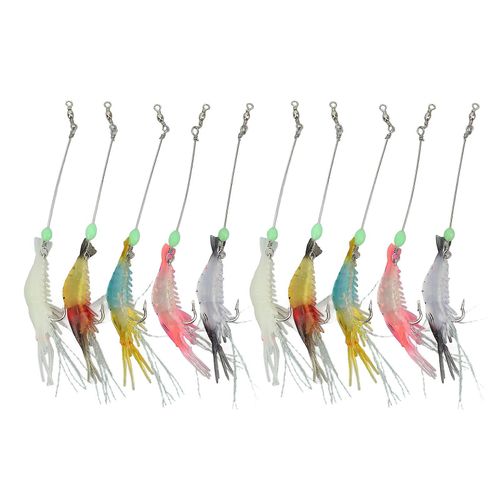 10 Pcs Crevette Appât Set Leurres De Pêche Souples S¿Attaquent Avec Des Crochets Lumineux Pour L¿Eau Salée D¿Eau Douce