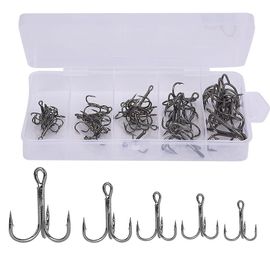 50 Pcs Hameçons De Pêche Triple Crochet Aiguisé Barbelé Haute Résistance En Métal Hameçon Accessoires Kit