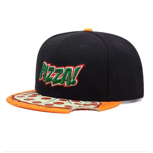 Casquette Pizza Réglable - Noire - Visière Droite - Taille 56-62 - Polyester