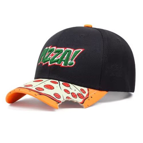 Casquette Pizza Réglable - Noire - Visière Courbée - Taille 56-62 - Polyester