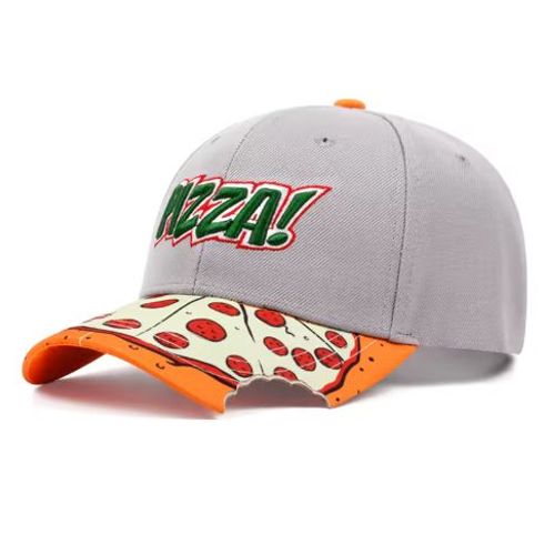 Casquette Pizza Réglable - Grise - Visière Courbée - Taille 56-62 - Polyester