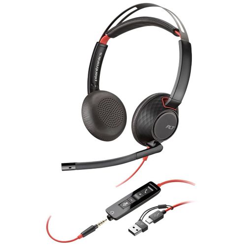 Poly Blackwire 5220 - Micro-casque - sur-oreille - filaire - USB-C, jack 3,5mm - noir - Certifié pour Skype for Business, certifié Cisco Jabber, Certifié Avaya, Certifié pour Microsoft Teams...