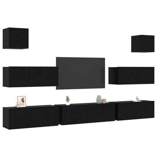 Vidaxl Ensemble De Meubles Tv Mural 7 Pièces En Chêne Noir Et Bois D'ingénierie