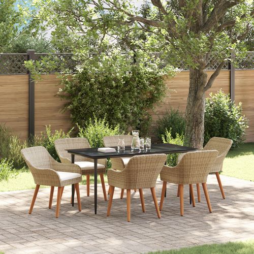 Vidaxl Ensemble Salle À Manger Jardin 7 Pièces Rotin Polybeige