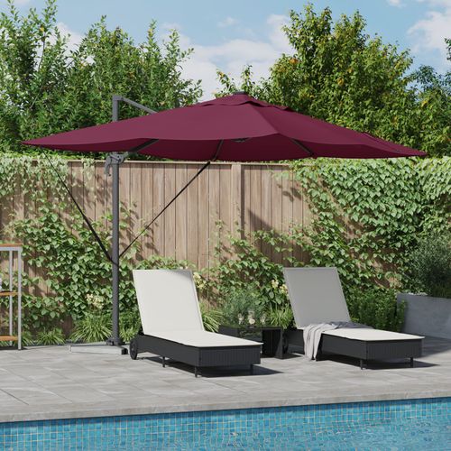 Vidaxl Parasol Déporté Roma De Avec Led Rouge Bordeaux 352x251x265 Cm Aluminium