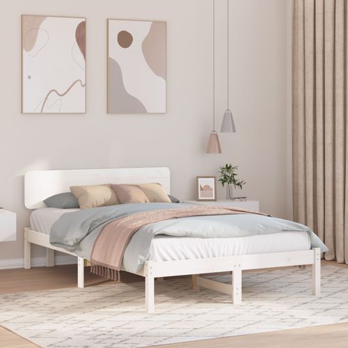 Vidaxl Cadre De Lit Avec Tête De Lit Blanche 120x200 Cm En Bois De Pin Massif