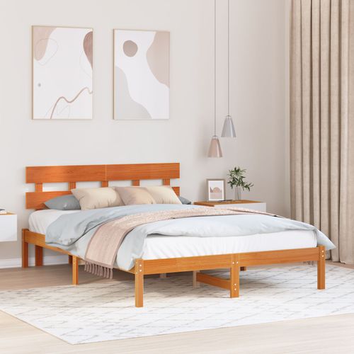 Vidaxl Cadre De Lit Avec Tête De Lit Marron Ciré 150x200 Cm Bois De Pin Massif