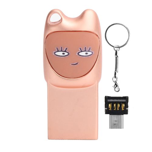 Disque Flash USB2.0 Interface Plugin Lecteur Gratuit Dessin Animé U Disque Lecteur de Carte Portable (Or Rose 64G)