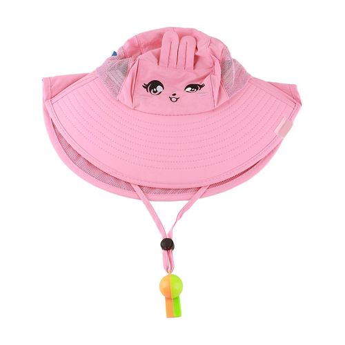 Filles Chapeau De Soleil Protection Uv Mignon Dessin Animé Impression Grand Bord Enfants Plage Jouer Casquette Pour L¿Été Rose