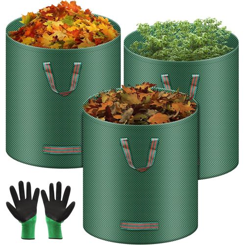 3X 272L Sacs de Jardin Indéchirables, Gants Inclus, Sac Jardinage Déchets, Autoportant, Big Bag Avec Poignées, Étanche, Pliable Et , Sac Végétaux Jardin