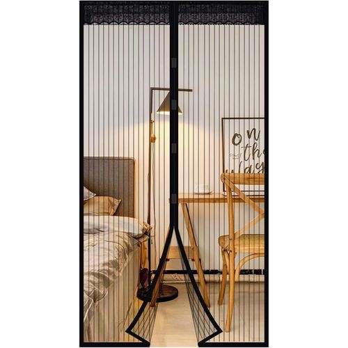 Moustiquaire de Porte Magnétique Fermeture Automatique Rideau Porte Anti insectes Mouche Moustique avec Aimants et Bande Adhesive Sans Perçage (80x200cm) Noir