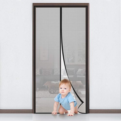 Moustiquaire Magnétique Porte-Fenêtre 110x220cm Fermeture Automatique Maille Ultra Fine Rideau Anti Insecte Porte Moustiquaire Aimantée Installation Sans Perçage avec Bande Adhésive,Noir