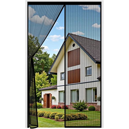 Moustiquaire Porte Fenêtre Épaisse 85x210cm Maille Très Fine Dense,Moustiquaire Porte Fermeture Aimantée Magnétique Automatique,Rideaux Anti Mouches et Insect,Bande Adhésive Sans Perçage