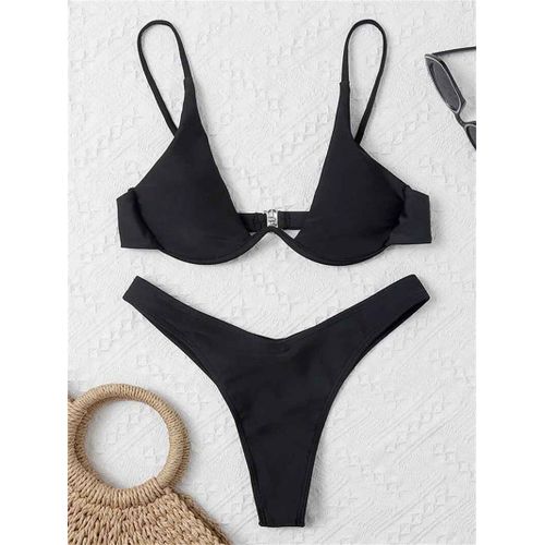 Sexy À Armatures Bikini 2024 Mujer Femmes Solide Rouge Push Up Soutien-Gorge String Maillot De Bain Haler Col En V Maillot De Bain Mini Micro String Maillots De Bain