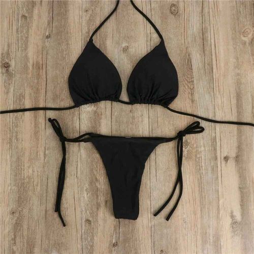 Femmes Ultra Mince String Élastique String Sans Couture Bikini Ensemble Côté Cravate Sexy Couleur Unie Maillot De Bain Style Bandeau Maillot De Bain Brésilien