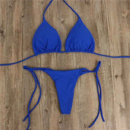 Femmes Ultra Mince String Élastique String Sans Couture Bikini Ensemble Côté Cravate Sexy Couleur Unie Maillot De Bain Style Bandeau Maillot De Bain Brésilien