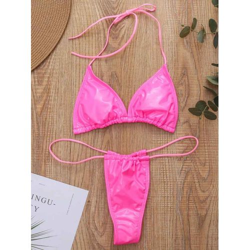 Brillant Pu Mini Micro Bikini 2025 Femmes Maillot De Bain Femme Maillot De Bain Brésilien Deux Pièces Bikini Ensemble Coupe Haute Maillot De Bain Bain Dame