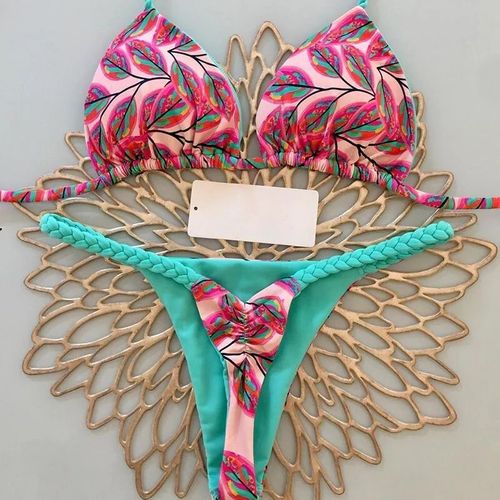 Bikini Femme Maillot De Bain Imprimé Fendu Mode String Plage Vacances
