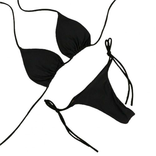 2 Pièces/Ensemble Femmes Maillot De Bain 2024 Ensemble Bikini Couleur Unie Licou Cou Sangle String Femmes Maillot De Bain Ensemble Pour La Plage