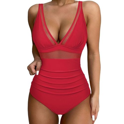 Maillot Bain En Maille Pour Femmes,1 Pièce,Col En V,Vêtements Plage,D'été