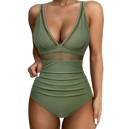 Maillot Bain En Maille Pour Femmes,1 Pièce,Col En V,Vêtements Plage,D'été